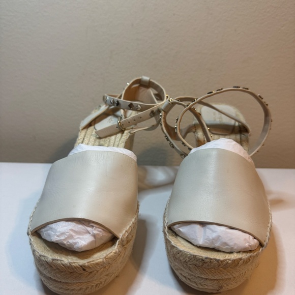 Kate Spade White Leather Straw Sandals With Wrap Around Ankle Straps Size 10 - Picture 2 of 13